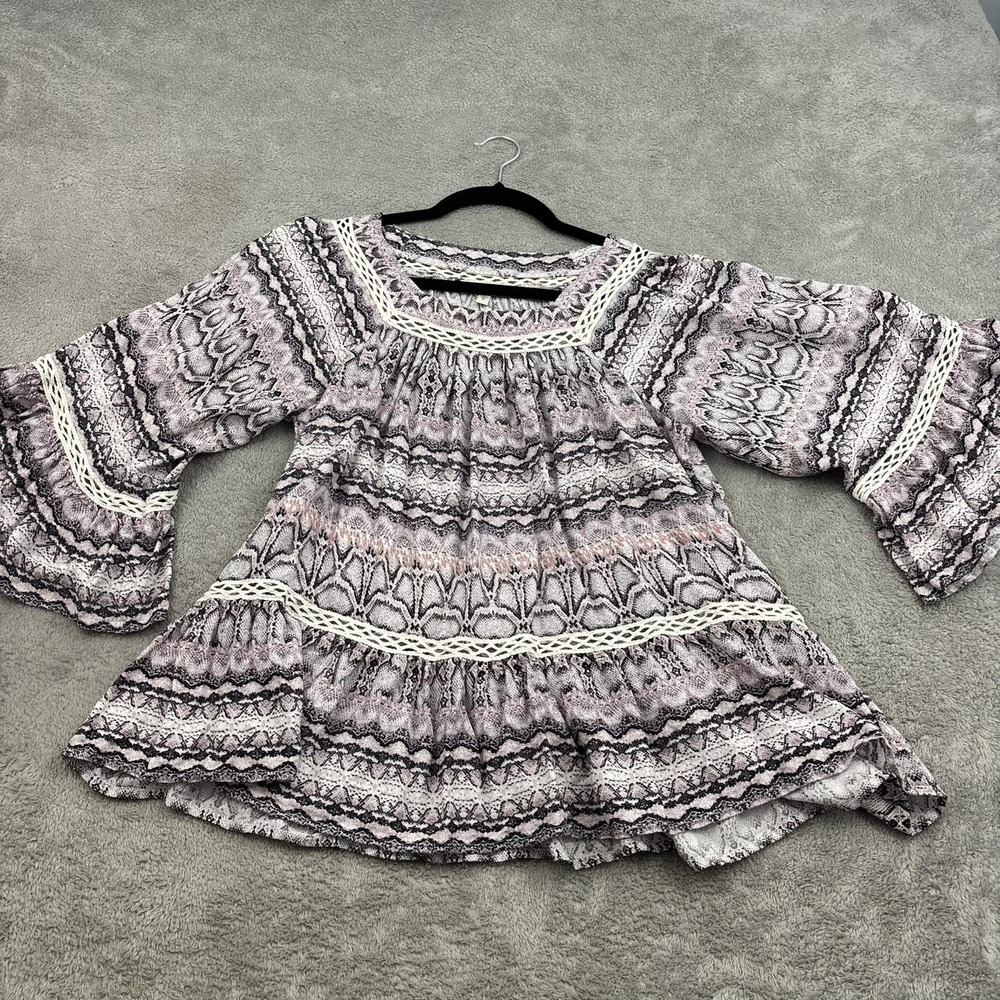 Haute Hippie Tribe Ivy Blouse Womens S Pink Bell Sleeve Boho Southwestern Hippie
